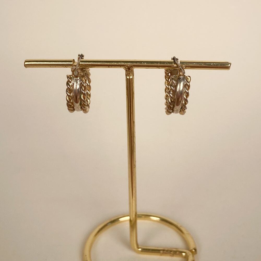Silver Earrings Two Toned Silver and Gold Vintage Hoop Earrings